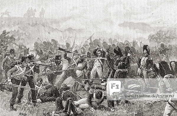 Die Schlacht von Waterloo  Belgien  18. Juni 1815. Französische und englische Soldaten kämpfen Hand in Hand. Aus der Jahrhundertausgabe von Cassell's History of England  veröffentlicht um 1900