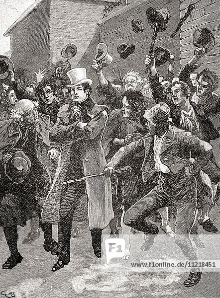 Daniel O'Connell wurde 1844 aus dem Gefängnis entlassen  nachdem er drei Monate einer einjährigen Haftstrafe wegen Verschwörung verbüßt hatte. Daniel O'Connell  1775 - 1847  auch bekannt als The Liberator oder The Emancipator. Irischer politischer Führer. Aus der Jahrhundertausgabe von Cassell's History of England  veröffentlicht um 1900