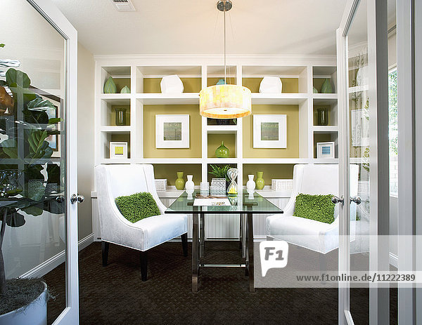 Home office with green and white accents  Visalia  California  USA