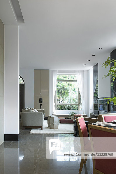 Dining room and living room in modern interior