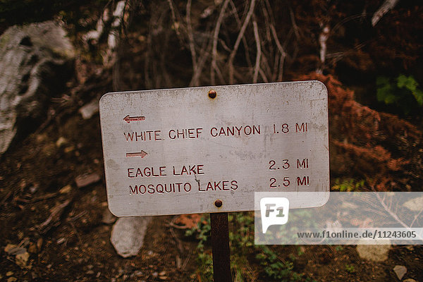Wegweiser,  Nahaufnahme,  Mineral King,  Sequoia-Nationalpark,  Kalifornien,  USA