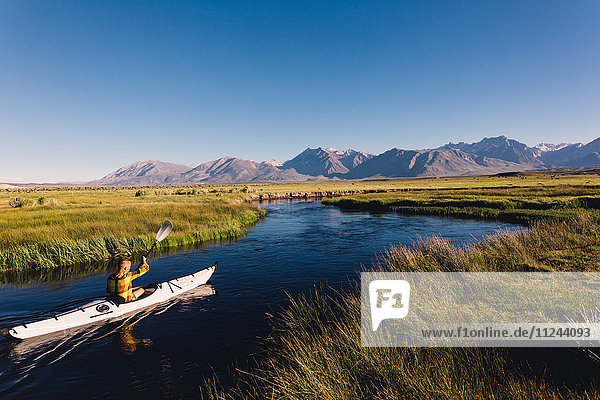 Man kayaking on river  Mammoth Lakes  California  USA