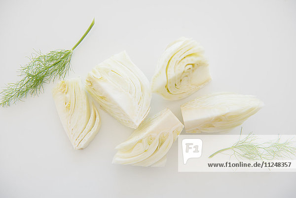 Chopped fennel on white background
