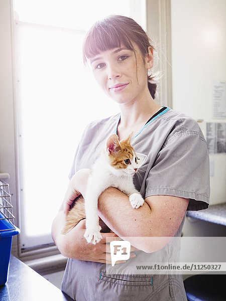Portrait of vet with kitten