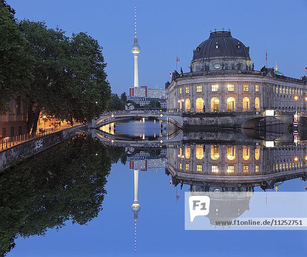 Bode Museum and TV Tower reflecting on Spree River  Museum Island  UNESCO World Heritage Site  Mitte  Berlin  Germany  Europe