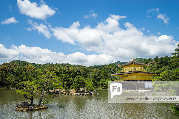 A peaceful lake in front of the golden pavilion of Kinkaku-ji in Kyoto  Japan  Asia