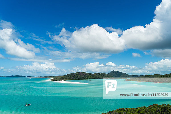 A boat in the shallow water of Whitsunday Island in tropical Queensland  Australia  Pacific