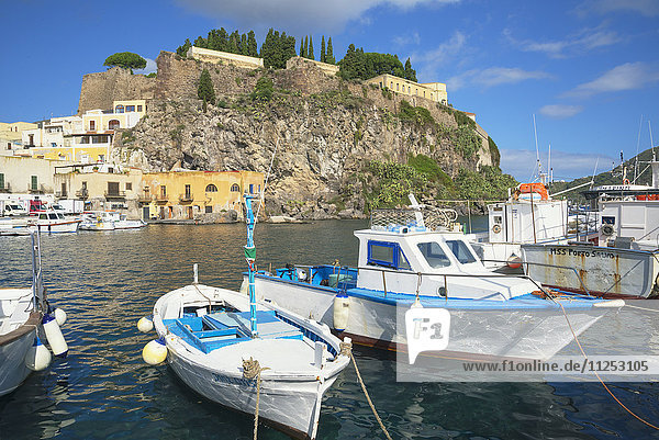 Marina Corta harbor  Lipari Island  Aeolian Islands  UNESCO World Heritage Site  Sicily  Italy  Mediterranean  Europe