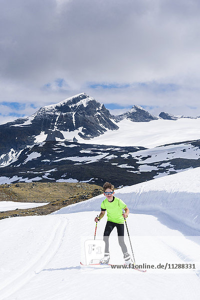 Boy cross-country skiing