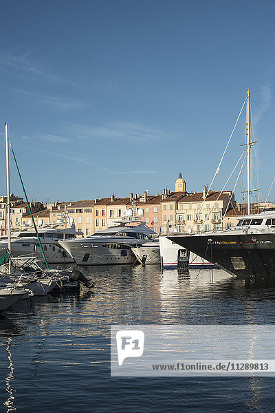Frankreich  Saint-Tropez  Marina und Uhrenturm im Hintergrund