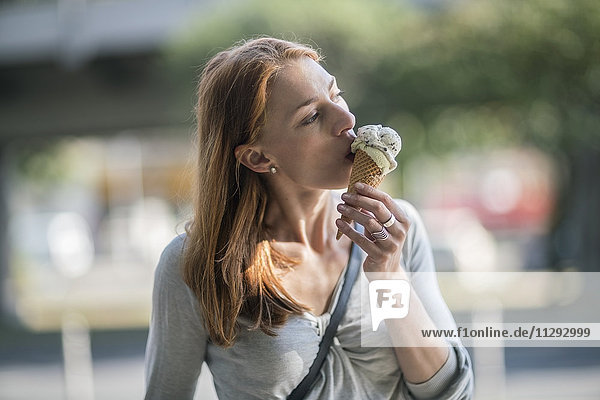 Woman eating icecream
