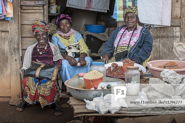 Frauen  Verkäuferinnen an einem Marktstand  Fundong  Region Nordwest  Kamerun  Afrika