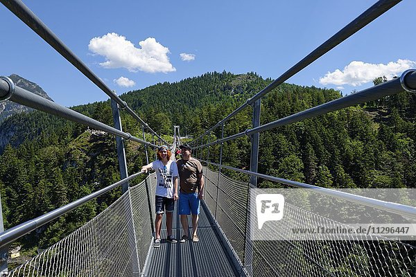 Pedestrians  suspension bridge  Highline179  Reutte  Tyrol  Austria  Europe