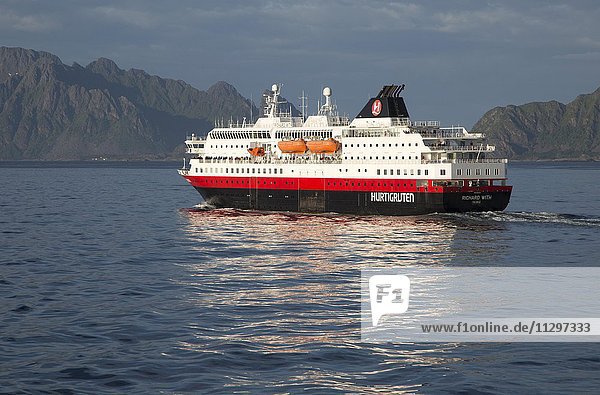 Hurtigruten Coastal Express ferry ship Richard With  Svolvaer  Lofoten Islands  Nordland  Norway  Europe