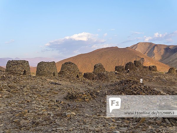 5000 year old beehive tombs  archaeological site of Al-Ayn  UNESCO World Heritage Site  Jebel Misht mountain chain  Hajar al Gharbi  Hajjar Mountains  Al Dhahirah Region  Oman  Asia