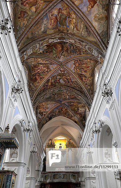 Deckengewölbe mit Orgelempore  Dom San Bartolomeo  Lipari Stadt  Lipari  Liparische Inseln  Sizilien  Italien  Europa