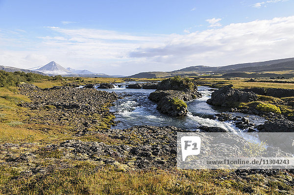 The river Nordura and the volcano Baula in west Iceland.