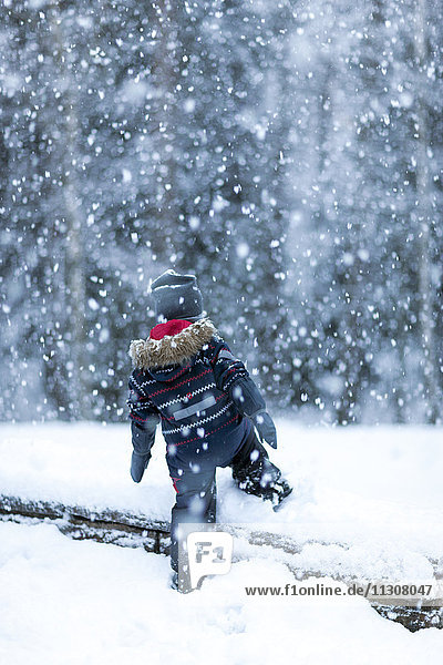 Junge geht im Winter spazieren