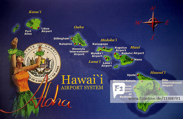 Honolulu  Oahu  map  airports  USA  Hawaii  America  islands  isles