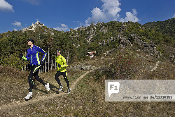 Running  sport  Trail  nature  man  woman  couple  autumn  sport  jogging  Austria