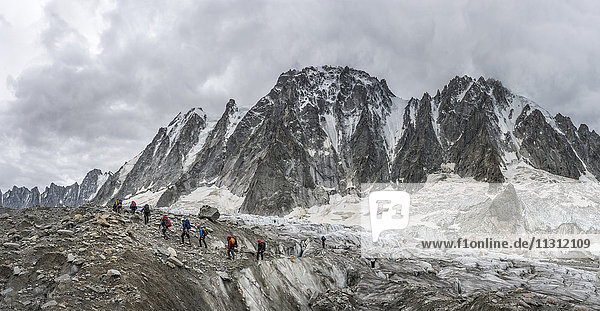 France  Chamonix  Grands Montets  Les Droites  Les Courtes  Argentiere Valley  group of mountaineers