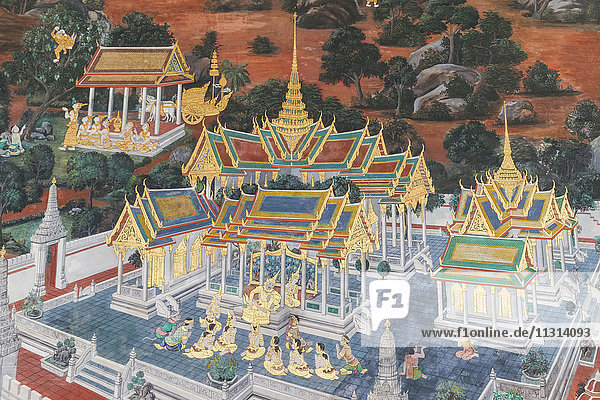 Thailand  Bangkok  Großer Palast  Wat Phra Kaeo  Die Galerien  Wandgemälde  die Szenen aus dem Ramakien darstellen