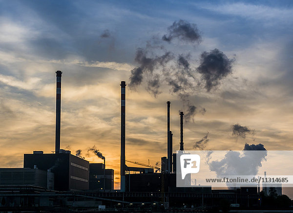 Industrial facility at evening twilight