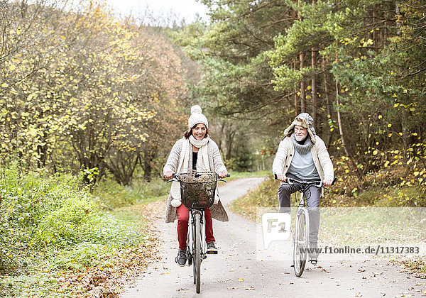Senior couple doing a bicycle trip