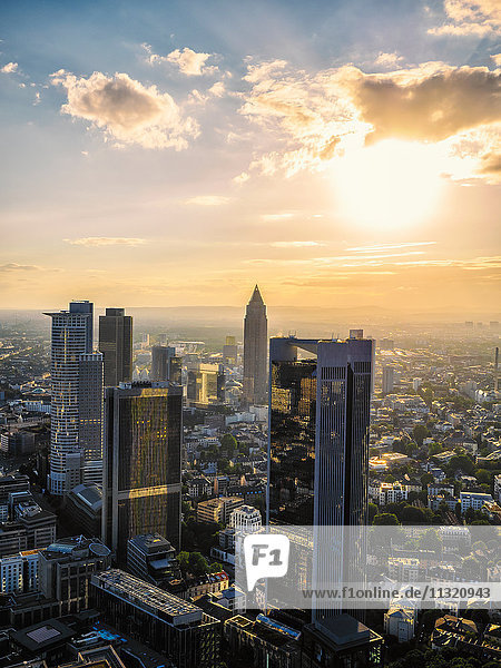 Deutschland  Frankfurt  Stadtansicht bei Sonnenuntergang von oben gesehen