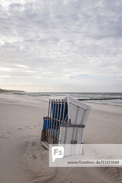 Germany  Warnemuende  locked beach chair on beach