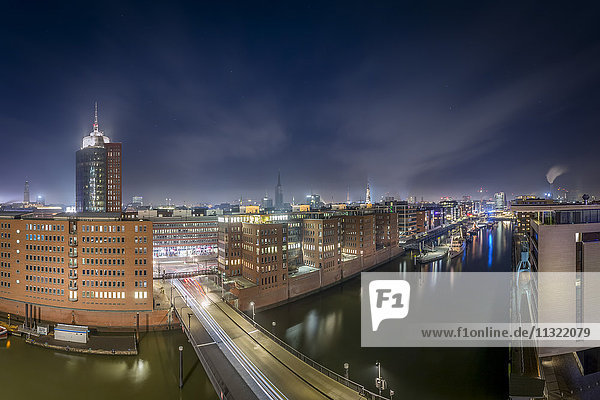 Germany  Hamburg  panoramic view of Sandtor harbour at Hafencity seen from Elbphilharmonie