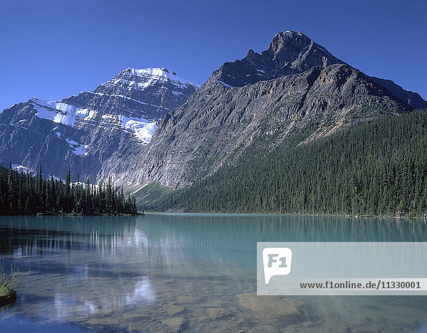 Mt.Edith Cavell and Cavell Lake in Jasper National Park  Alberta  Canada