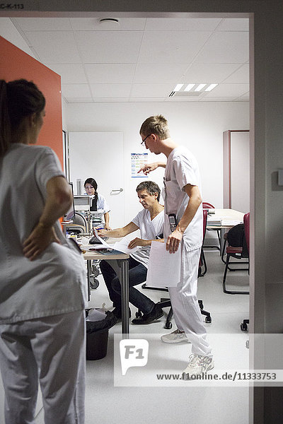 Reportage in the pediatric emergency unit in a hospital in Haute-Savoie  France. Nurse and doctors.