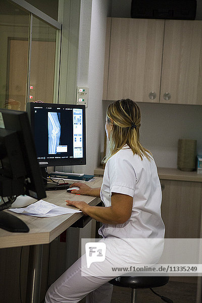 Reportage in a radiology centre in Haute-Savoie  France. A technician.