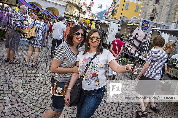 Switzerland  Canton Ticino  Bellinzona  saturday market  selfie