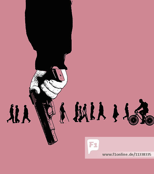 Menschen nehmen einen Mann mit Pistole nicht wahr