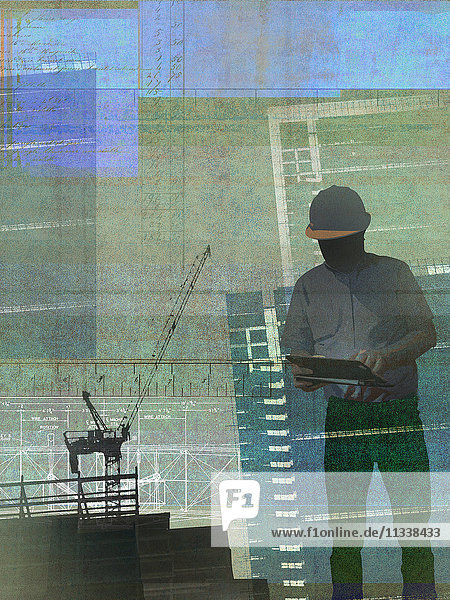Ingenieur in einer Baugewerbe-Collage