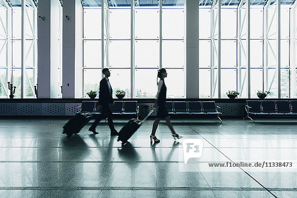 Durchgehende Seitenansicht von Geschäftsleuten mit Gepäck am Flughafen