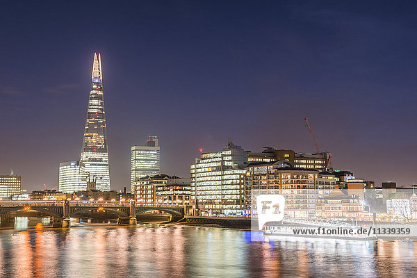 The Shard and the River Thames at night  London Borough of Southwark  London  England  United Kingdom  Europe