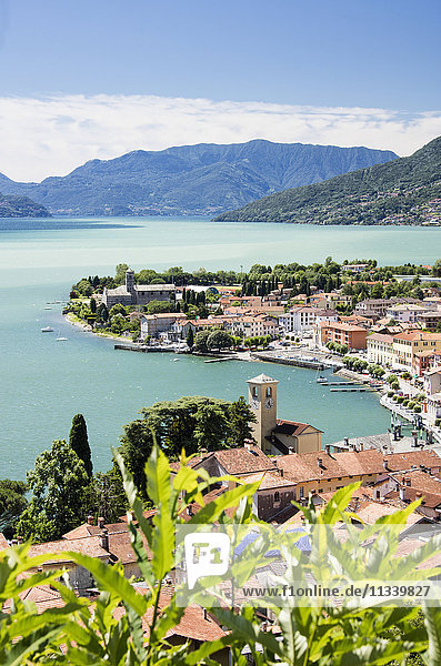 Blick auf das typische Dorf Gravedona  umgeben vom Comer See und Gärten  Provinz Como  Italienische Seen  Lombardei  Italien  Europa