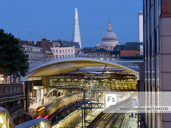 Farringdon Station dusk with The Shard and St. Pauls  London  England  United Kingdom  Europe