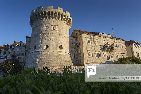 Festungsturm in der Stadt Korcula  Korcula  Dalmatien  Kroatien  Europa