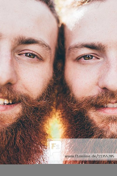 Ausschnitt Nahaufnahme von jungen männlichen Hipster-Zwillingen mit roten Bärten