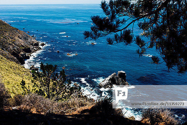View of coast and blue sea  Big Sur  California  USA