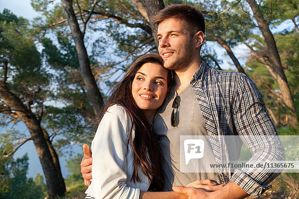 Romantic young couple in coastal forest  Split  Dalmatia  Croatia