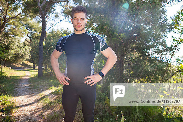 Portrait of male runner in coastal park  Split  Dalmatia  Croatia