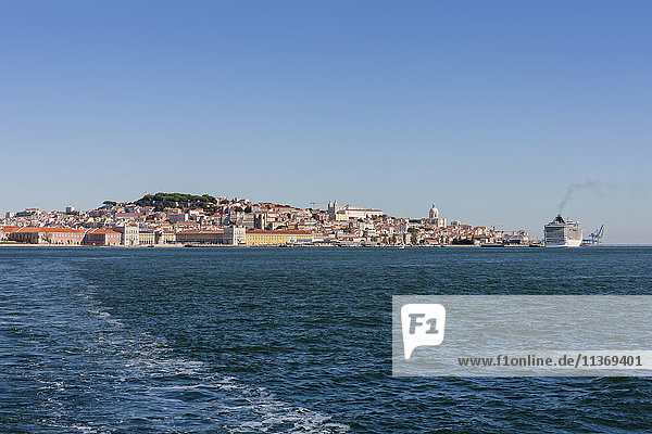 Distant view of city at waterfront  Lisbon  Portugal
