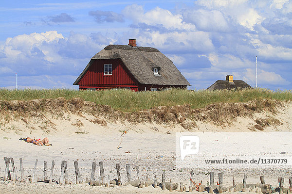 Dänemark  Blåvand. Der Strand. Haus hinter der Sanddüne