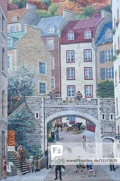 Kanada  Provinz Quebec. Quebec Stadt. Altstadt. Notre-Dame-Straße. Das Fresko der Quebecker.