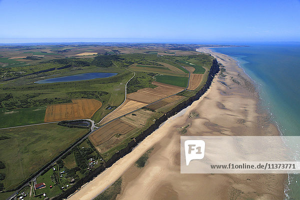 France Northern France Pas de Calais. Sangatte-Bleriot-Plage Front Pignon lake and the beach at the foot of Blanc-Nez Cape.